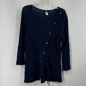 Yushi Lagenlook Asymmetric Navy Button-Down Tunic Blouse
